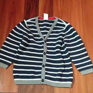 H&M 9-12 Months Baby Boys Navy Blue & White Striped Cardigan Sweater Elbow Patch